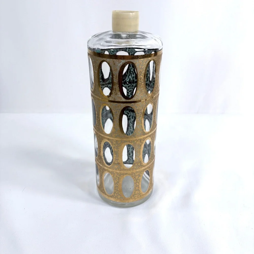 Vintage Culver Pisa Decanter‎ 22-karat Gold Gold Crackle Oval Cutout Barware